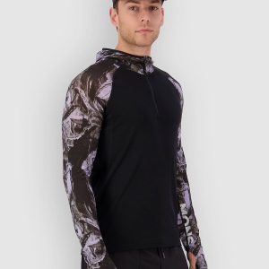 Mons Royale Temple Merino Long Sleeve Hood Funktionsshirt rock camo  /  black