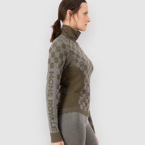 Mons Royale Ascender Merino Mock Neck Funktionsshirt dried sage / dark olive