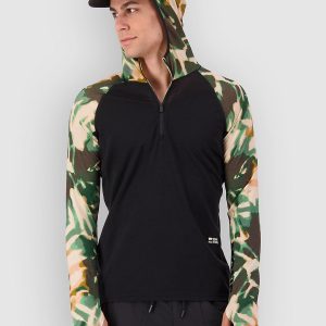 Mons Royale Temple Merino Long Sleeve Hood Funktionsshirt bush camo / black