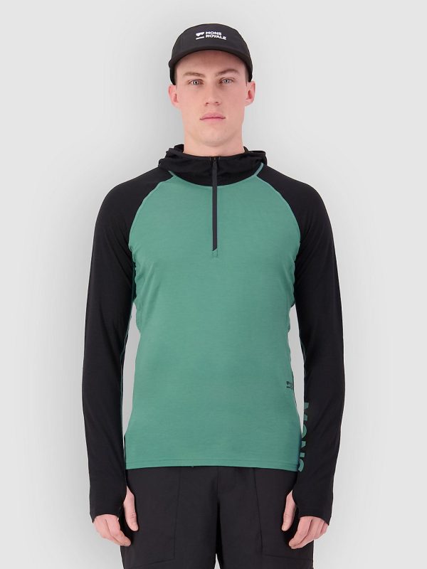 Mons Royale Temple Merino Long Sleeve Hood Funktionsshirt deep jade / black