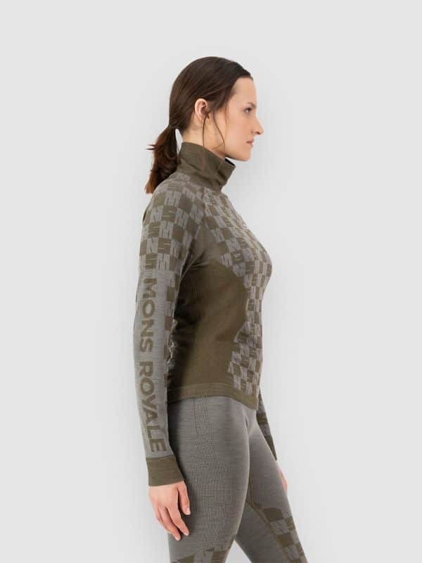 Mons Royale Ascender Merino Mock Neck Funktionsshirt dried sage / dark olive