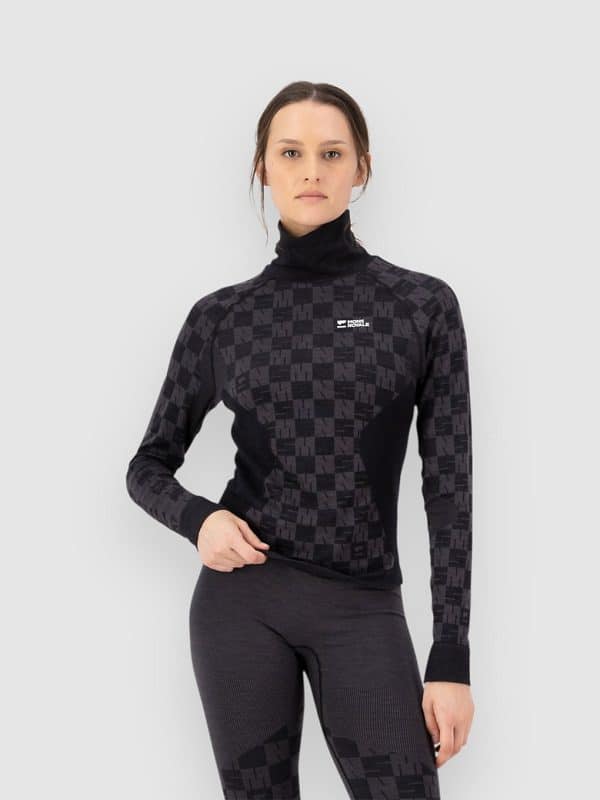 Mons Royale Ascender Merino Mock Neck Funktionsshirt forged iron / black