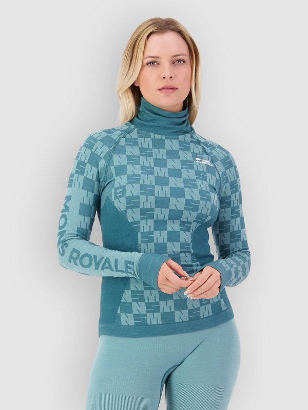 Mons Royale Ascender Merino Mock Neck Funktionsshirt light teal / jasper