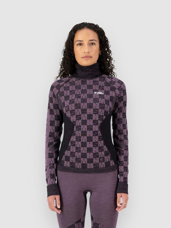 Mons Royale Ascender Merino Mock Neck Funktionsshirt mauve / black