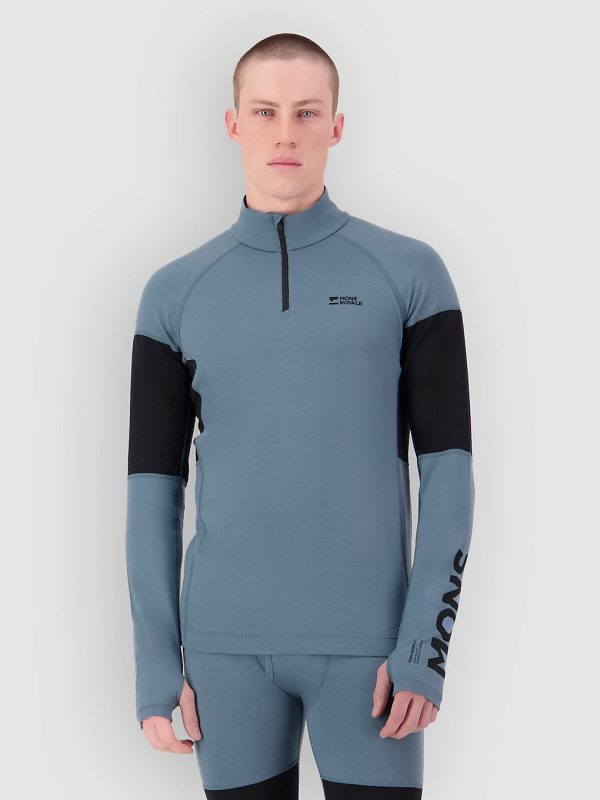 Mons Royale Olympus Merino 1/4 Zip Long Sleeve Funktionsshirt goblin blue / black
